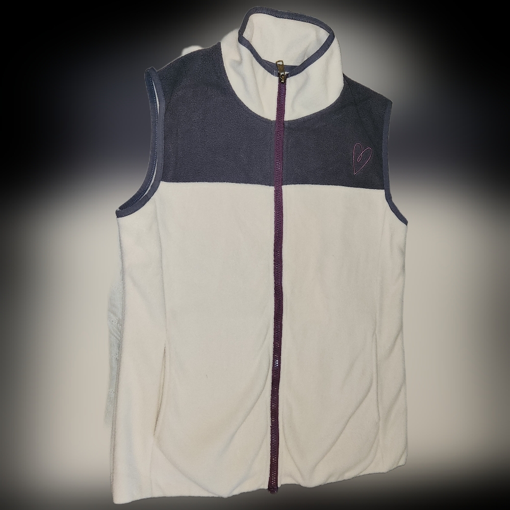 Latched Mama Ivory Gray Purple Vest Be Kind Small EUC Full Zipper